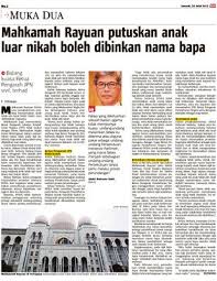 Statistik penyelidikan menunjukkan purata 18,000 gadis belasan tahun di malaysia mengandung setiap tahun. Mahkamah Rayuan Putuskan Anak Luar Nikah Boleh Dibinkan Nama Bapa Klik