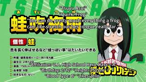 Asui Tsuyu Text Information Character Data Facts My Hero Academia My Hero Hero Tsuyu Asui See more of • tsuyu asui • on facebook. asui tsuyu text information