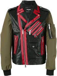 Dsquared2 Contrast Sleeve Chiodo Jacket Mens Designer Leather Jackets Leather Jacket Men Leather Jacket Style