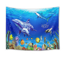 4.5 out of 5 stars. Hvest Marine Life Wall Tapestry Dolphin Shark Turtle And Fish Under Blue Sea Wall Hanging Ocean Tapestries For Kids Bedroom Living Room Dorm Wall Decor Birthday Party Background 60wx40h Inches Buy Online In