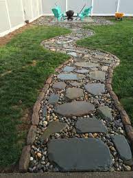 Made A Nice Rock Path And Turned A Shed W Concrete Base Into A Second Patio Imgur Rock Path Backyard Stepping Stone Pathway