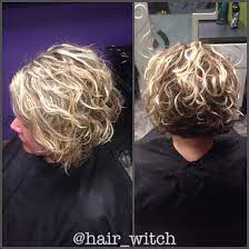 Natural Curly Short Inverted Blonde Bob Styled With Devacurl Blonde Hair Pictures Hair Styles Short Curly Hair