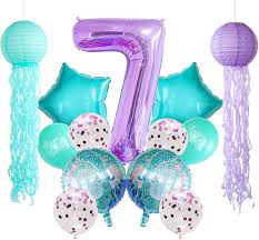 This is such a fun theme to prepare and decorate for. Buy Adlkgg Mermaid Birthday Party Decorations For Kids Under The Sea Party Supplies Hanging Jellyfish Paper Lanterns Balloons Number 7 Foil Balloons For Mermaid 7th Birthday Party Decorations Online In Turkey B08ttgkwgt