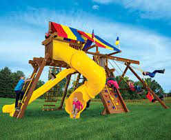 Playground king sells a tube slide straight and fun slides for your rainbow play systems swing set. King Kong Castle Base Pkg V With 270 Spiral Slide 25e Rainbow Play Systems