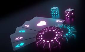 Four Aces Casino Chips And Dices With Futuristic Glowing Purple And Blue Neon Lights Isolated On The Black Background 3 Blue Neon Lights Neon Neon Wallpaper