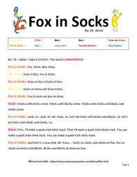 I Have Taken The Dr Suess Story Of Fox And Socks And Separated It Into 10 Different Readers Theater Read Across America Ideas For School Reading Intervention