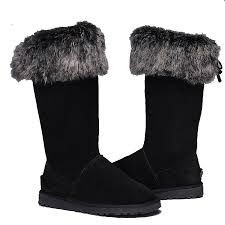 Ugg Women S Fox Fur Tall Black Boots Womens round toe real fox fur leather calf high boots winter warm retro boots l. ugg women fox fur black white tall boots