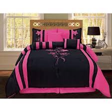 Add the perfect finishing touch. 7 Piece Comforter Set Pink Black Flower Design Bedding Queen Size Walmart Com Walmart Com