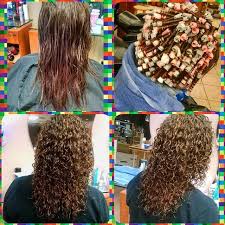 Spiral Perm On Gray White And Pink Rods Before During After Spiral Perm Medium Hair Styles Permed Hairstyles