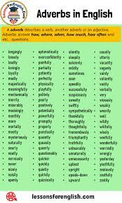 Adverbs In English 200 Adverbs List Lessons For English Adverbs Learn English Words Adverbs English