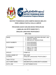 Ijazah sarjana muda in english. Role Play Syikin Bavani Zain Travel Agency Hotel