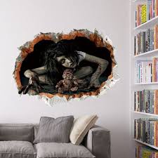 3d Wandtattoo Break Thru Grusel Horror Kind Haunted House Dekoration Halloween Wohnzimmer Wandtattoos