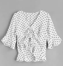 Black And White Polka Dot Blouses For Womens Blouse Blouses For Women Blouses For Work Blouse Definition Blouse Dress Blouse And Skirt Blouse Patterns B Blouses For Women Polka Dot Blouse Drawstring Front