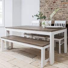 White dining table with bench and chairs. Hever Dining Table With 5 Chairs And Bench Noa Nani