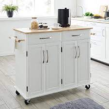 Rolling kitchen island cart white winterland coat tree. Amazon Com Homcom Rolling Kitchen Island On Wheels Ultility Cart With Drop Leaf And Rubber Wood Countertop Storage Drawer Door Cabinet White Kitchen Islands Carts