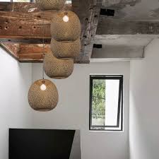 Oval Led Ceiling Light Single Light Bamboo Rustic Pendant Lighting For Living Room Hallway Beautifulhalo Com