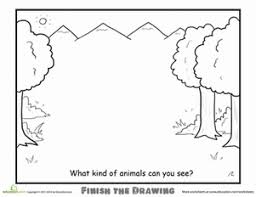 Second Grade Coloring Worksheets Finish The Drawing What Kind Of Animals Can You See Creative Drawing Drawing Activities Art Worksheets