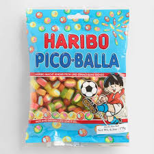 Fruit gummies and sweets, red and green, lemon and strawberry. Haribo Pico Balla Gummies World Market