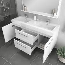 Browse a large selection of bathroom vanity designs, including single and double vanity options in a wide range of sizes, finishes and styles. Alya Bath Ripley 54 Inch Wall Mount Double Modern Bathroom Vanity White