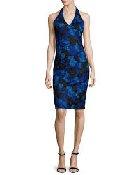 David Meister Halter Neck Floral Lace Cocktail Dress Cobalt Black Designer Cocktail Dress V Neck Cocktail Dress Lace Sheath Dress