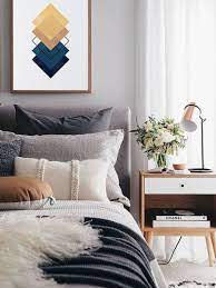minimalist art print blue and yellow print square prints wall decor home decor geometric design squares print minimalist art print bedroom interior modern bedroom decor mid century modern bedroom decor