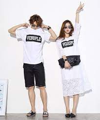 ペアルック カップル 夏 tシャツ レースワンピース ブランド ホワイト 旅行用 おしゃれ 韓国 tシャツ デザイン おしゃれ ペアルック カップル 服装