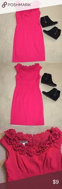 Dress Barn Dress Size 4 Petite Hot Pink Dressbarn Dress Ruffle Detail Along The Neckline Zipper Back Cap Hot Pink Dresses Clothes Design Dress Barn Dresses