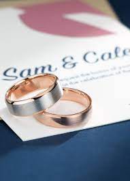 Brushed Beveled Edge Wedding Ring In 14k White And Rose Gold 7mm Blue Nile Black Diamond Engagement Ring Set Black Diamond Ring Engagement White Gold Ring Band