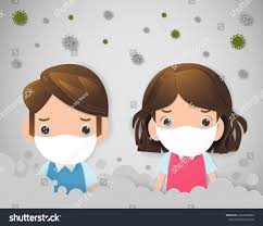 Kids In Masks Because Of Fine Dust Pm 2 5 Boy And Girl Wearing Mask Against Smog Fine Dust Air Pollution Industrial In 2020 Mask For Kids Illustration Mask Design