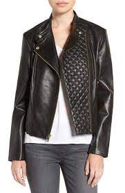 Cole Haan Leather Moto Jacket With Quilted Details Leather Jackets Women Leather Jacket Zipped Leather Jacket