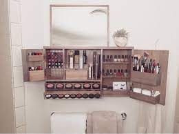 Make use of this wall mounted makeup organizer to keep your cosmetics in order. 110 Wall Mounted Makeup Organizers Ideas Wall Mounted Makeup Organizer Makeup Organization Makeup Storage