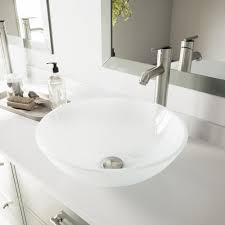 Buy bathroom bowl sink and get the best deals at the lowest prices on ebay! Vigo Glass Round Vessel Bathroom Sink In Frosted White With Seville Faucet And Pop Up Drain In Brushed Nickel Vgt270 The Home Depot