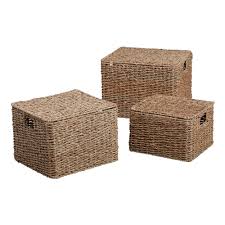 Natural Seagrass Trista Utility Basket With Lid Large By World Market In 2020 Utility Baskets Storage Baskets With Lids Storage Baskets