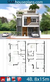 House Plans 8x15m With 4 Bedrooms Sam House Plans House Construction Plan Duplex House Design Small Modern House Plans