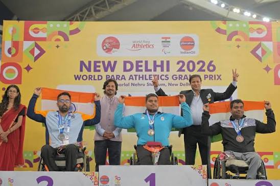 Paralympic Committee of India 🇮🇳 Honouring champions at the World Para  Athletics Grand Prix 2026 medal ceremony. 🏅 Medals were presented by Adv.  Shri Nandan Jha, Adviser and Founder of the eSports