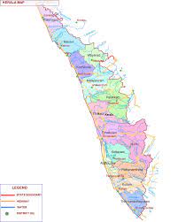 Road map of kerala showing state boundary, road boundary, state capital, international boundary, road network and major roads. Jungle Maps Map Of Kerala Districts