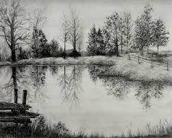 Black And White Pencil Drawings Of Nature Grandpa S Pond By Sipporah Art And Illustration Landscape Sketch Landscape Drawings Landscape Pencil Drawings