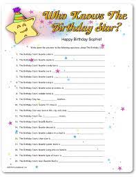 How to create birthday trivia questions. Printable Who Knows The Birthday Star 70th Birthday Parties Birthday Star 50th Birthday Party