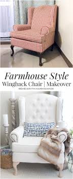 Farmhouse Style Wingback Chair Makeover Chair Makeover Reupholster Furniture Diy Chair Makeover