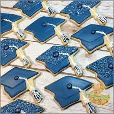 Blue Graduation Cap Cookies Decorated Sugar Cookies With Royal Icing Luckyduck830 Graduation Cookies Graduation Cap Cookies Royal Icing Cookies
