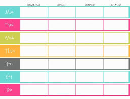 weekly menu planning template color colorful breakfast