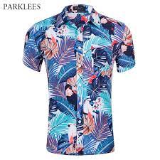 Blue hawaiian shirt men 2019 summer short sleeve palm tree print button down aloha shirts mens holiday party camisa hawaiana 2xl. Rntop Aloha Flower Print Casual Button Down Standard Fit Beach Shirts Mens Hawaiian Short Sleeve Shirt Clothing Men