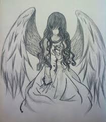 Disegni Semplici Proposta Relativa Angelo Sembianze Ragazza Capelli Lunghi Ampio Vestito Grandi Ali Idee Per Disegnare Disegni A Matita Disegni