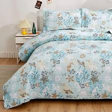 Many patterns of lighthouses, sailboats, ships, fish, seashells and brilliant stripes. Buy 3 Pieces Beach Quilts Twin Size Blue Green Ocean Theme Bedspread Conch Shell Starfish Coral Seahorse Coverlet Bed Cover Blanket Cabin Coastal Bedding Set Online In Indonesia B08l2yphdx