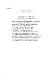 Maybe you would like to learn more about one of these? Saying Goodbye To Very Young Children By John Updike Poetry Magazine