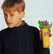 Kevin McCallister shows off a can of Monster Sap Soap, one of the toys from  Home Alone 2 that seemed fictional but was actually available in real life.  The cans shot streams