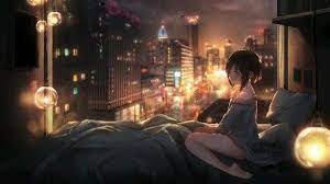 Sleepy Girl At Rain Night Video Karya Seni Fantasi Pemandangan Anime Pemandangan Khayalan