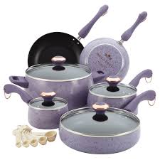 Paula Deen Signature Porcelain 15 Piece Cookware Set Lavender In 2021 Pots And Pans Sets Cookware Set Purple Kitchen