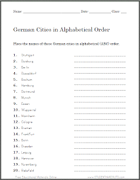 Grade 1 vocabulary worksheets on alphabetical order. German Cities In Abc Order Worksheet Student Handouts