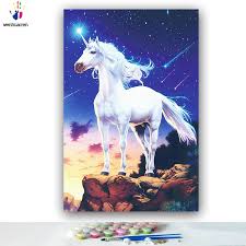 Diy Lukisan Dengan Angka Hewan Kuda Unicorn Malam Meteor Gambar Warna Cat Dengan Angka Dengan Kit Alat Untuk Orang Dewasa Di Kanvas Cat Dengan Nomor Aliexpress